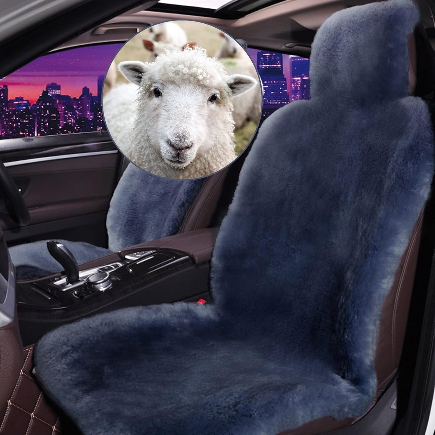 Altlue Real Sheepskin Seat Covers for Cars, SUV, Trucks, Van, RV - Front Seats Auto Covers, Fuzzy Fleece Fur, Universal Black (1 Piece)