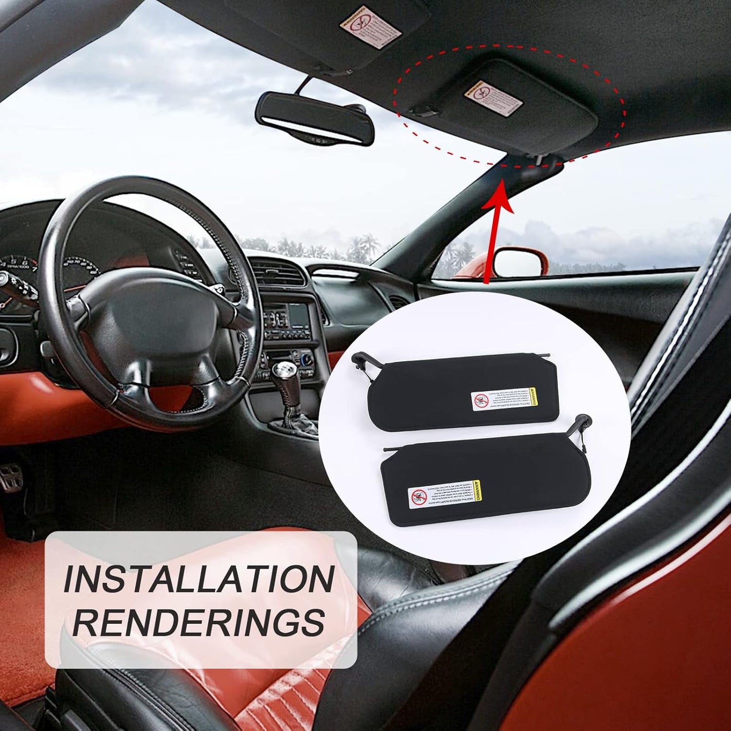BUSIDN Automotive Sun Visor with Updated Bright LED Lights Sunvisors Replacement for Corvette C5 Chevrolet 1997-2004 Replaces 10442033 10442034 Left Driver and Right Passenger Side
