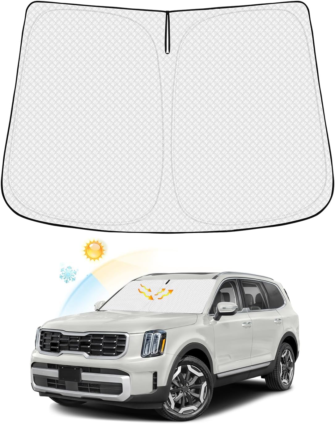 Canvcle Windshield Sun Shade for 2022-2024 2025 Kia Carnival Accessories Thicken 6-Layer Front Window Sunshade Cover Sun Visor Protector Foldable Block UV Rays Keep Vehicle Cool