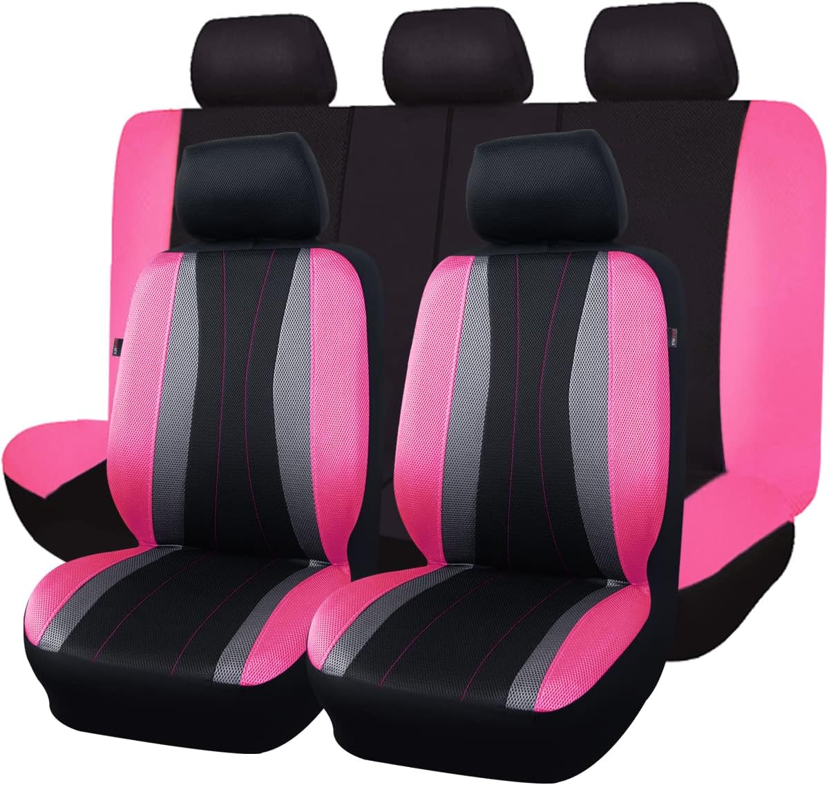 Flying Banner car seat Covers Full Set Faux Leather Air Mesh Breathable Man Lady Airbag Compatible Rear Bench Split 40/60 50/50 60/40 Truck Pick Up (Full Set - Low Back, Black Black)