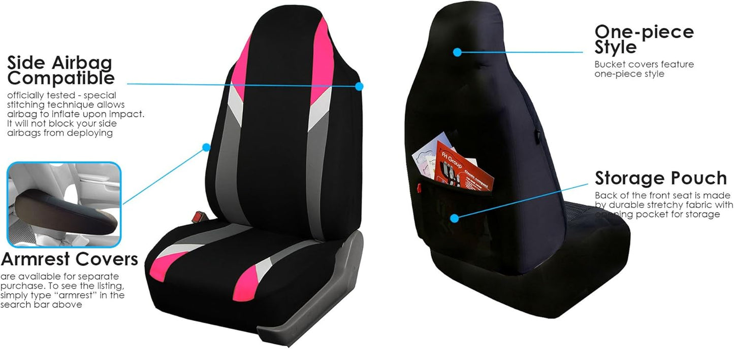 FH Group Three Row 7 Seater - Premium Modernistic Seat Covers - Fit Most Car, Truck, SUV, & Van Pink/Black