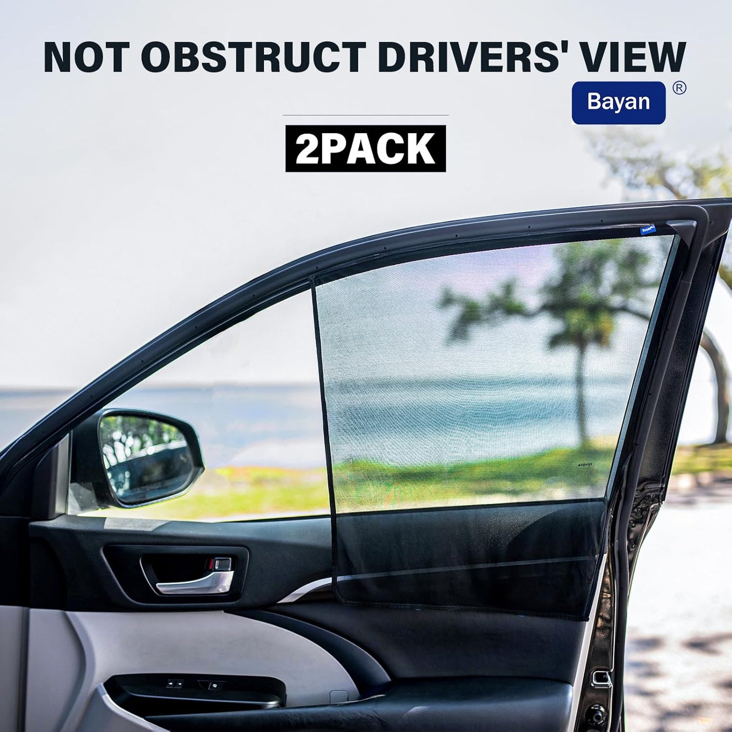 Bayan Car Front Side Window Sun Shade for Driving 2 Pack Magnetic Car Driver Side Window Curtains -Universal Fit Nissan Sunny,Camry, Corolla,Crown,Hilux, Prado,Range Rover,CRV,RAV4,Prius