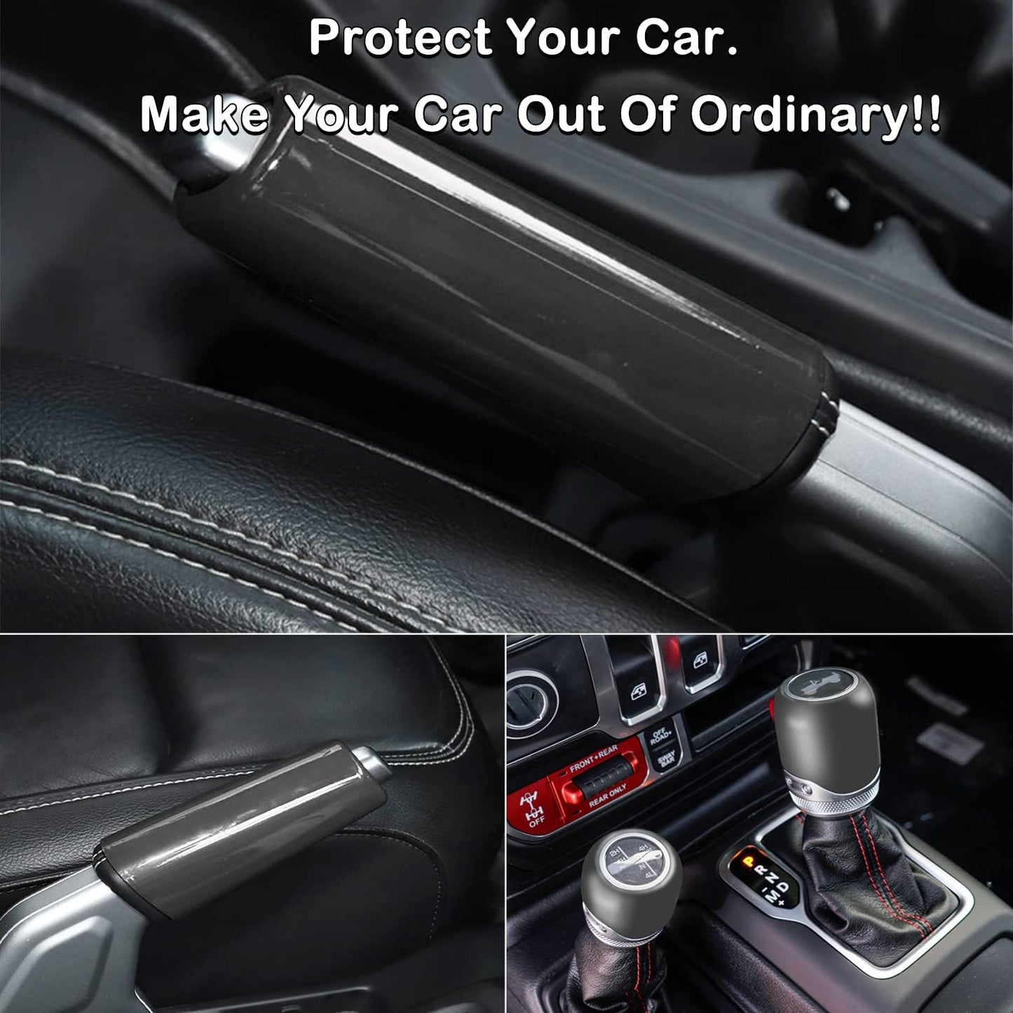 Center Handbrake Brake Cover & Gear Shift Knob Cover & Drive Mode Shift Knob Cover Trim Interior Accessories Fit for 2018-2022 Jeep Wrangler JL JLU, for Jeep Gladiator JT 2020-2021 (Grey)