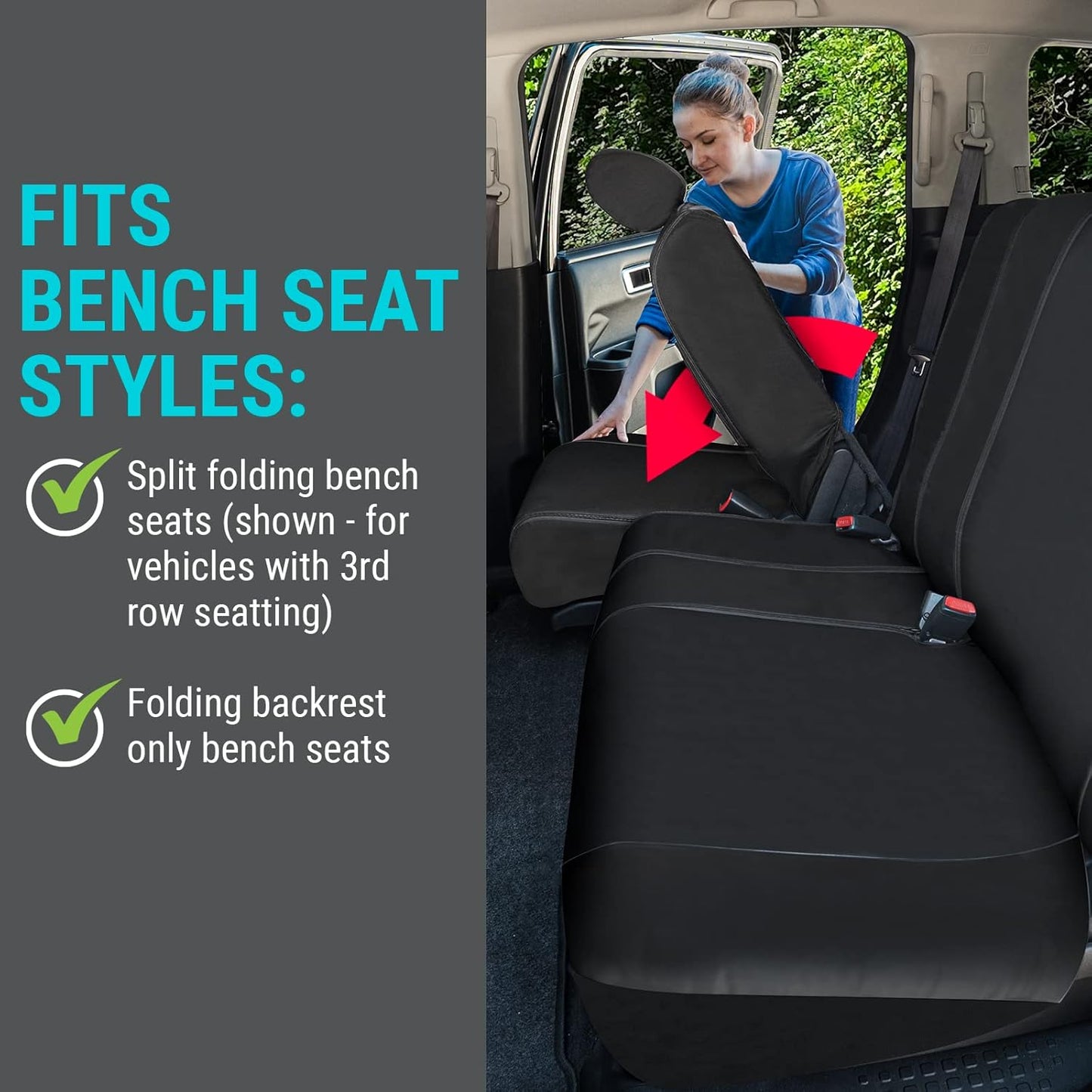 SG Edge SUV Rear Bench Seat Cover for All 2nd or 3rd Row Split Folding Back Seats, Fits 60/40 or 50/50 Split Bench Seats or 50/50 Rear Third Row Backseat, Universal, Easy to Clean, Black Faux Leather