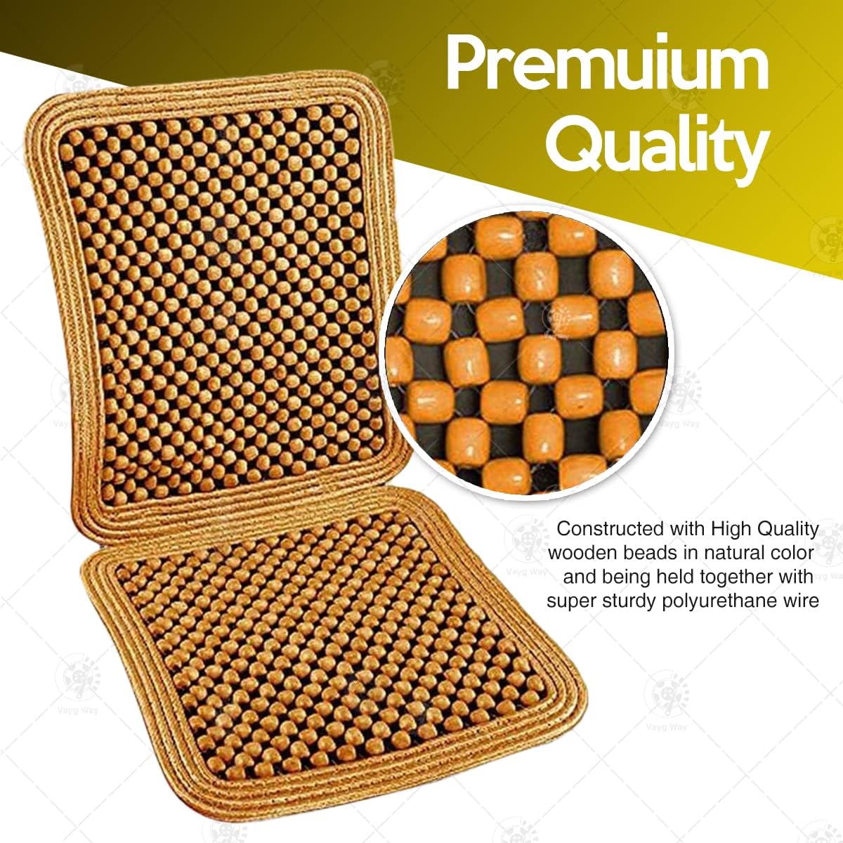VaygWay Wood Beaded Comfort Seat Cushion Seat Cover – Wooden Beaded Car Seat Cover – Natural Wood Double Strung Beads – Massage Comfort Cover Car Seat – Universal SUV Auto Office Home