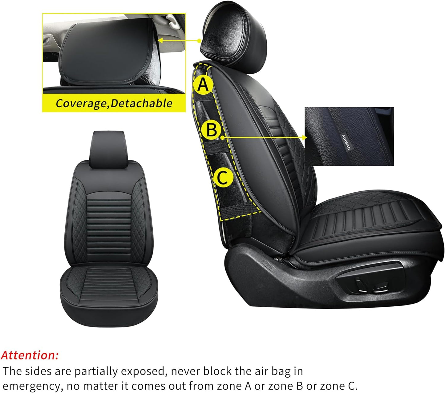 Vankerful Leather Seat Covers for Cars,Car Seat Covers Front Seats Only,Automotive Seat Covers for Trucks,SUV,Leatherette,Universal Fit，Vehicles Seats Cushions(Front Pair,Black)