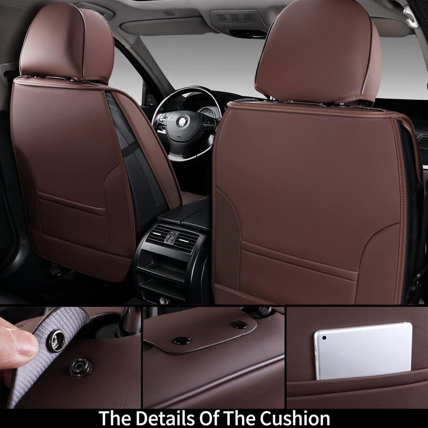 Coverado Front Seat Covers, Waterproof Nappa Leather Seat Covers for Cars, Car Seat Covers Front Seats, Driver Seat Cover, Car Seat Protector Cushions Universal Fit for Most Sedans SUV Truck, Brown