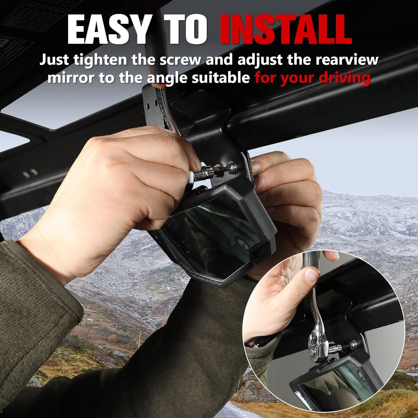 A & UTV PRO Rear View Mirror Compatible with Can Am Defender, Defender Max, UTV Adjustable Center Convex Rearview Side Mirror Accessories, Fit Your Flip,Full Windshield