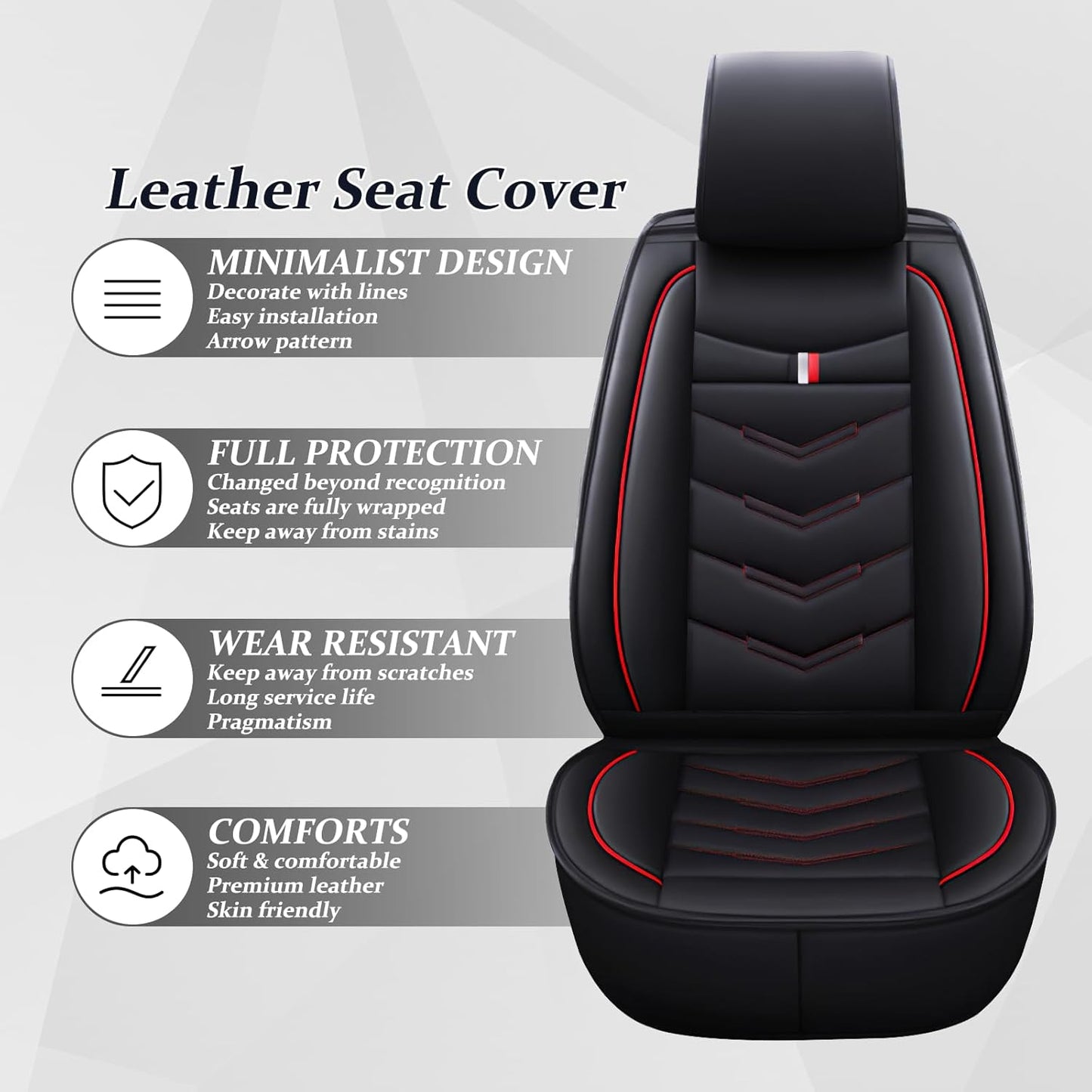 Seat Cover for GMC Canyon 2004-2024, Waterproof Durable Compatible Airbag, Premium Leather Seat Protector(2 Seats Standard,Black Red)