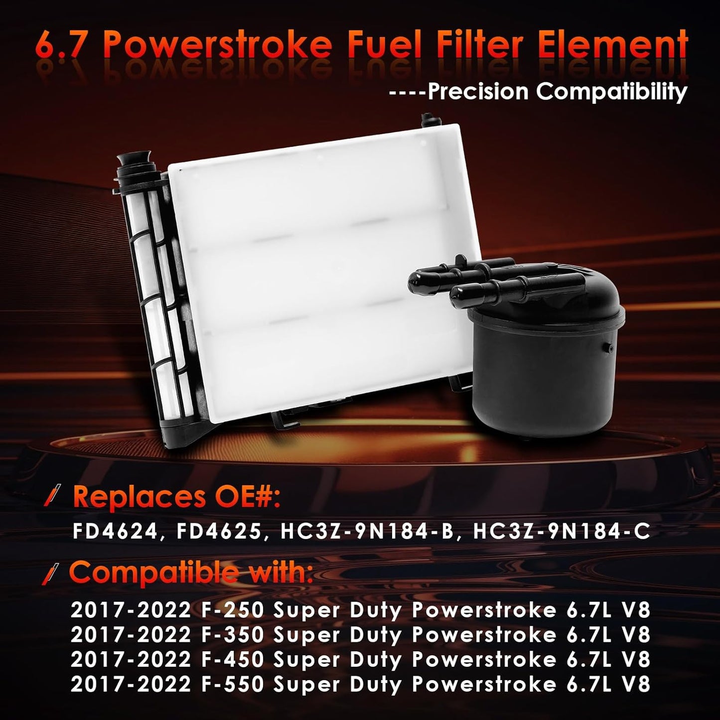 6.7 Powerstroke Diesel Fuel Filter Element │ Replacement for Ford 2017-2020 F-250, F-350, F-450, F-550 Super Duty V8 │Replaces# FD-4624, FD-4625, HC3Z-9N184-B