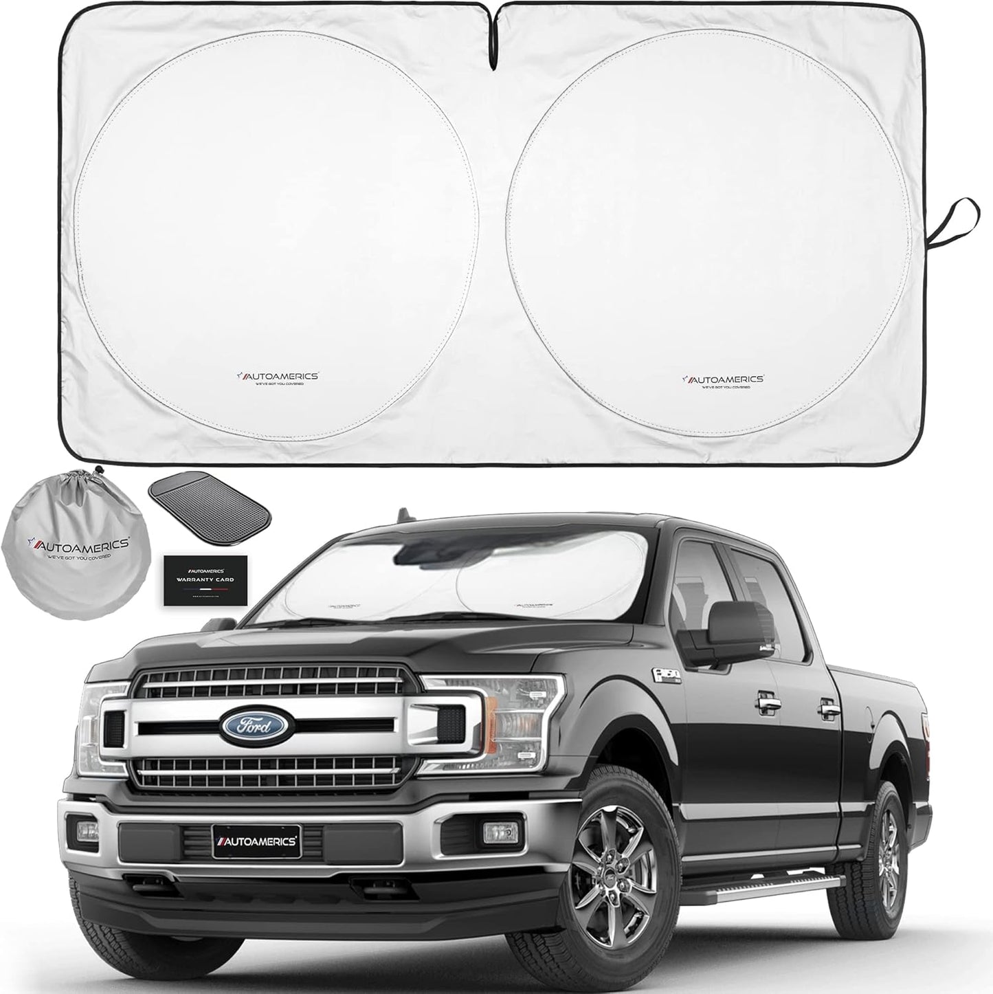 Autoamerics 1-Piece Windshield Sun Shade Standard Silver Foldable Car Front Window Sunshade for Most Cars SUV Truck - Heat Blocker Visor Protector Blocks Max UV Rays and Keeps Your Vehicle Cool Large