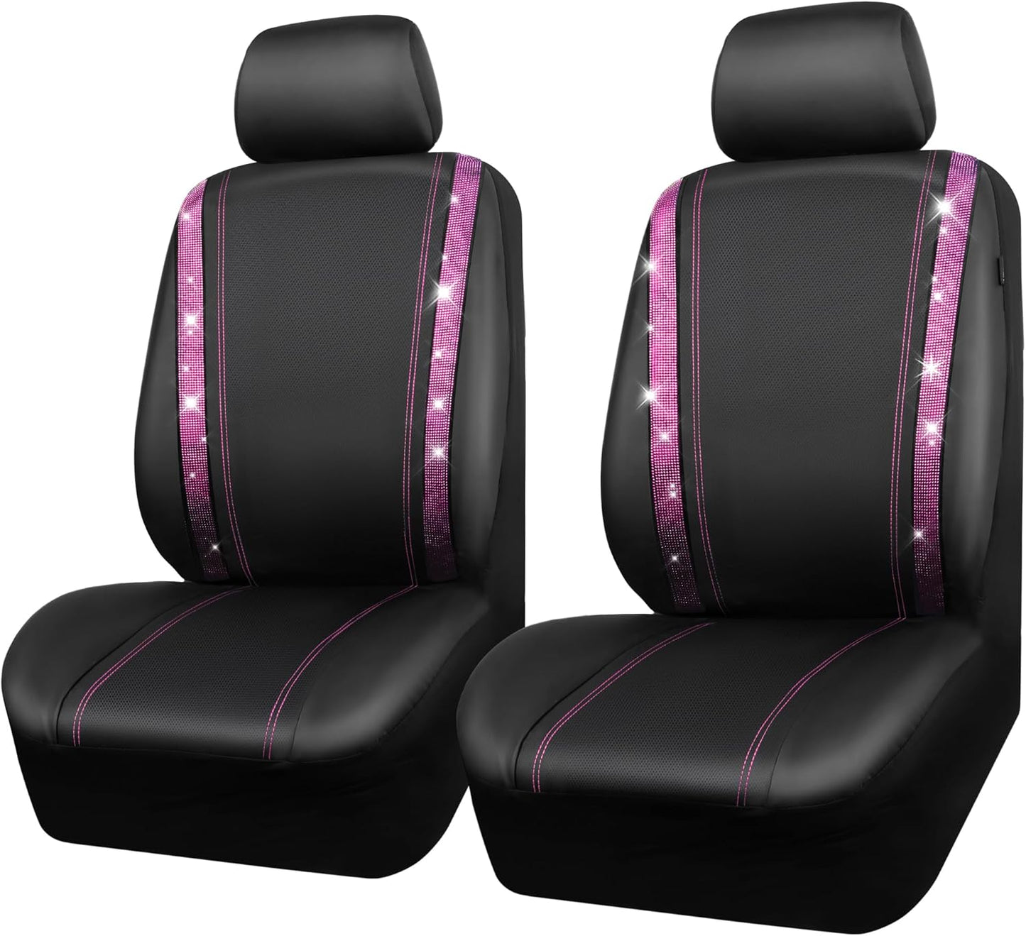 CAR PASS Leather Diamond Bling Car Seat Covers 2 Front Interior Sets, Waterproof Universal Shining Glitter Crystal Sparkle Fit for 95% Automotive Truck SUV Cute Women Girl, Beige Rhinestone