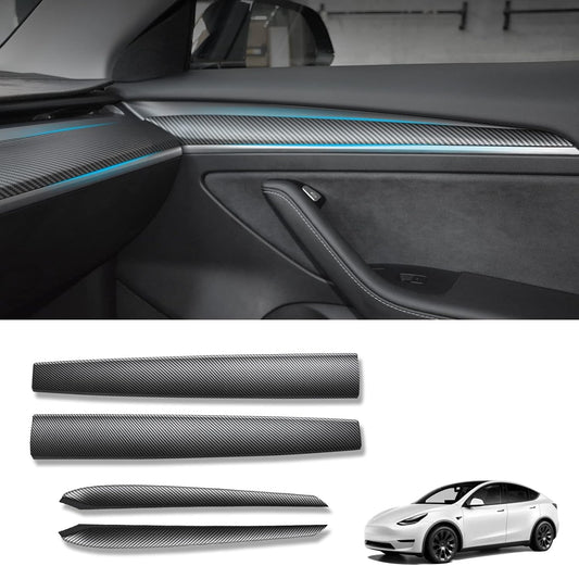 KKTR-CAR Dashboard Cover Wrap and Front Door Inner Armrest Panel Cover Trim Compatible with Tesla Model 3 2021-2023 Model y 2020-2025,NOT for Performance (Matte Carbon Fiber Pattern, 4pcs)