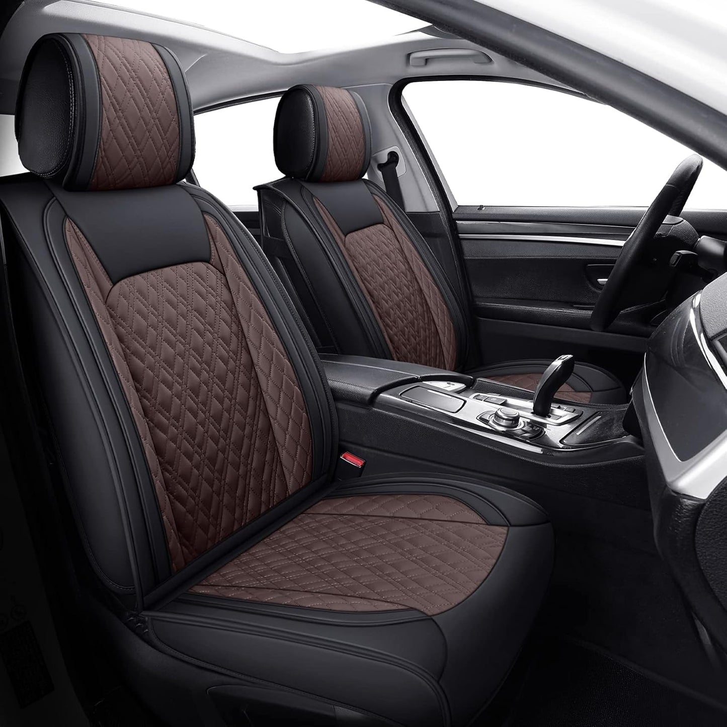 YIERTAI Universal Car Seat Covers Compatible with Toyota Corolla Highlander Honda Civic Odyssey Hybrid Ford Ranger Nissan Rogue Altima Waterproof Leather(2 PCS Front/Black-Brown)