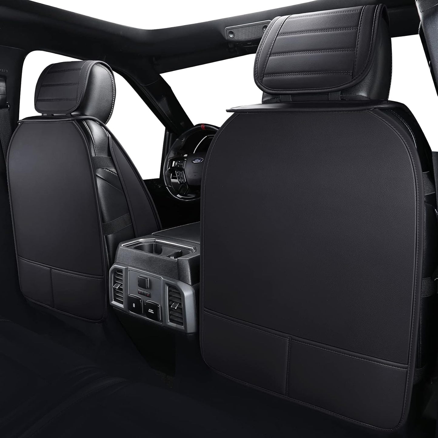 YIERTAI Seat Covers Compatible with Ford F150 for 2009-2023 2024 2025 F-150 2017-2025 F250 F350 F450 King Ranch Supercrew Crew Cab Limited Lariat Truck Leather TSWKM Style(2 PCS Front/Black-White)