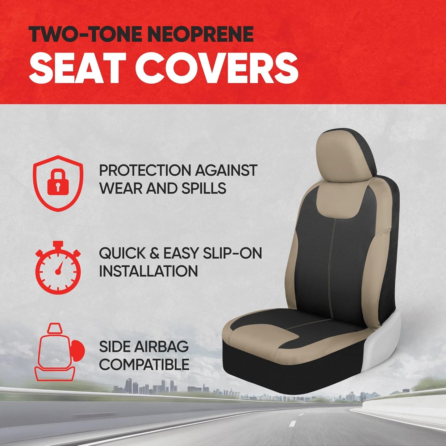 BDK Auto MTSC-224-BG: 4Pcs Seat Cover -Black/Beige