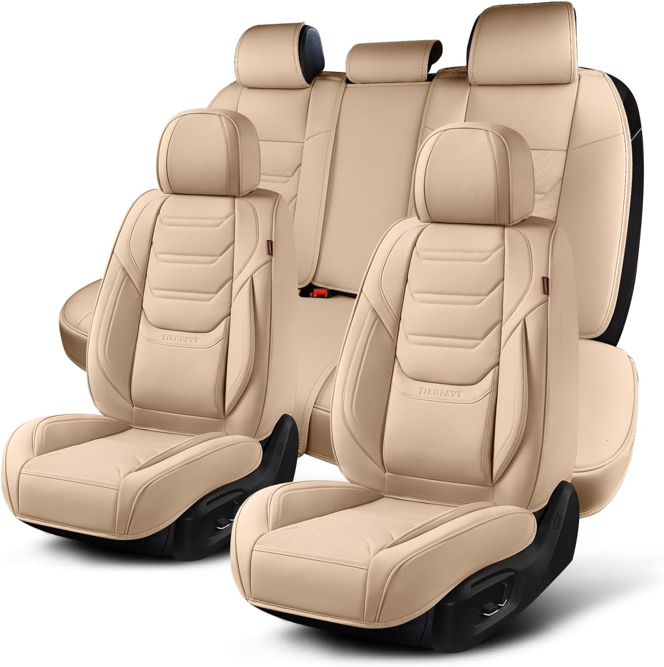 TIEHESYT Car Seat Covers Full Set, Breathable Leather Automotive Front and Rear Seat Covers, Car Seat Protectors Full Set, Compatible with Most Vehicles, SUV (Brown, Front Pair)