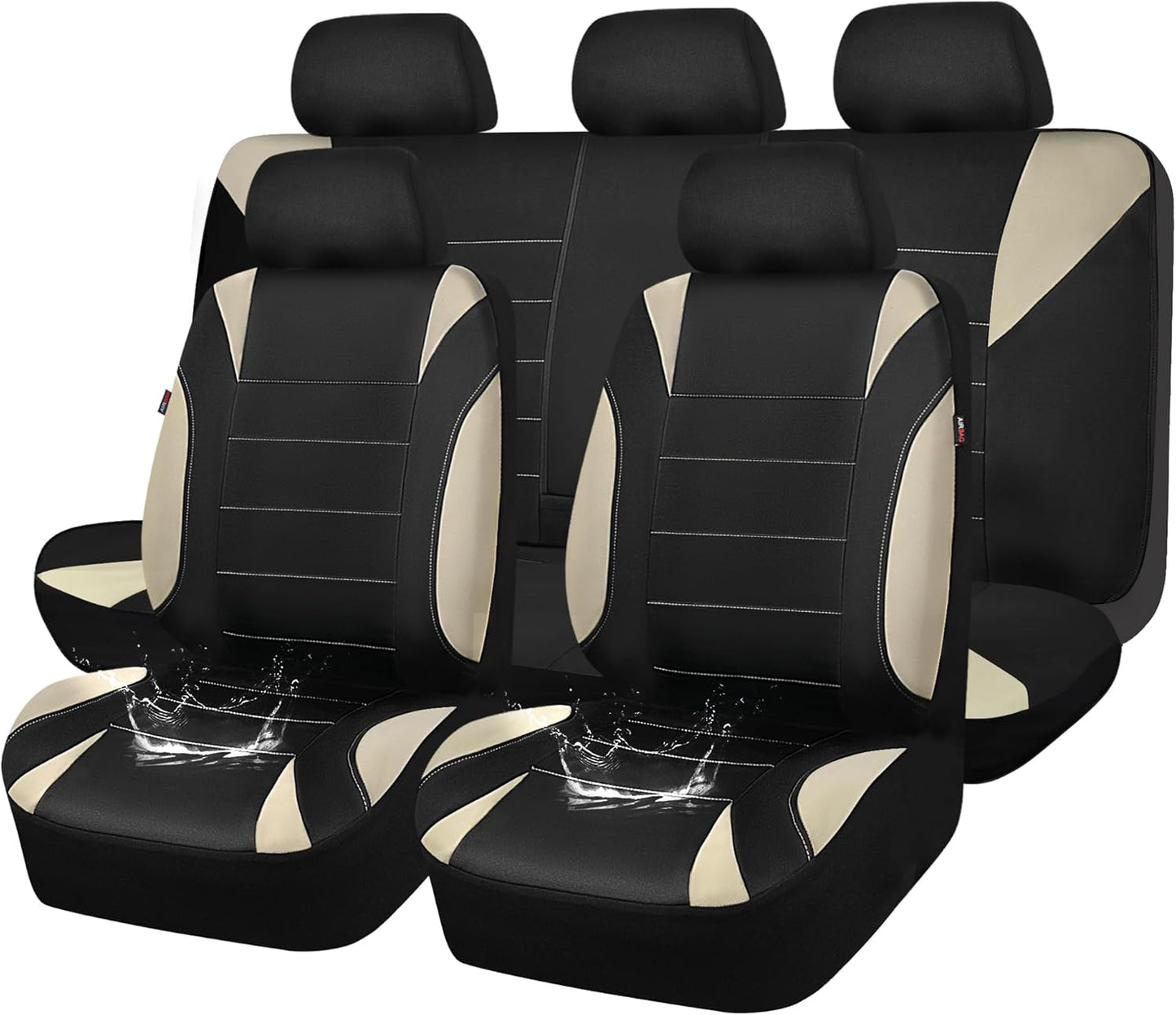 CAR PASS Neoprene Waterproof Seat Covers, Universal Fit Black Full Sets, Protective Interior Covers for Auto SUV, Vans, Sedans, Trucks