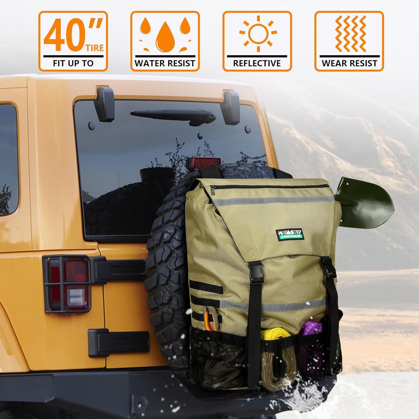 WITSTEP Spare Tire Trash Bag, Offroad Storage Bag Heavy Duty Truck Tailgate Fits up to 40" Tire, Large Recovery Gear Firewood Camping Cargo Storage for Jeep Truck SUV Car