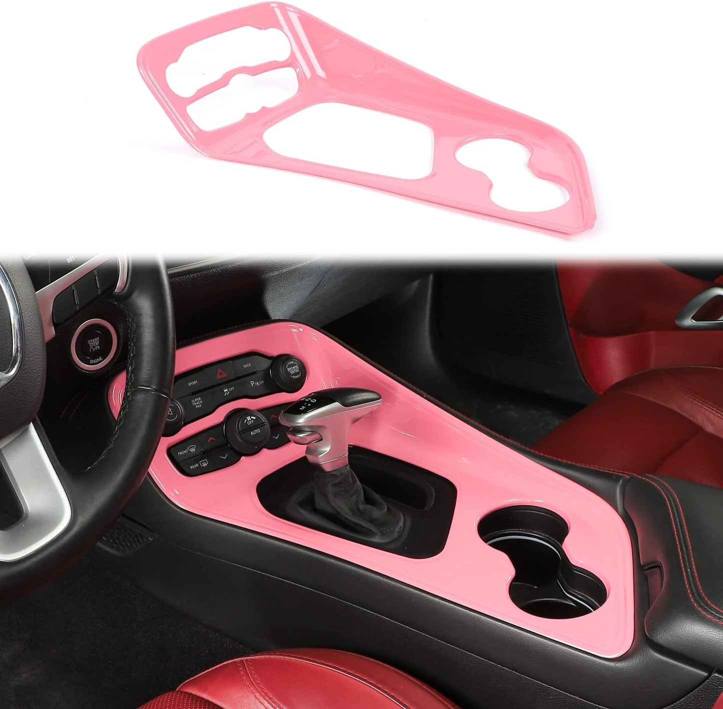 Voodonala Gear Shift Shifter Panel Shift Lever Panel Transmission Gear Selector Gearstick Panel Cover Trim Fit for 2015-2024 Dodge Challenger Interior Accessories ABS Red