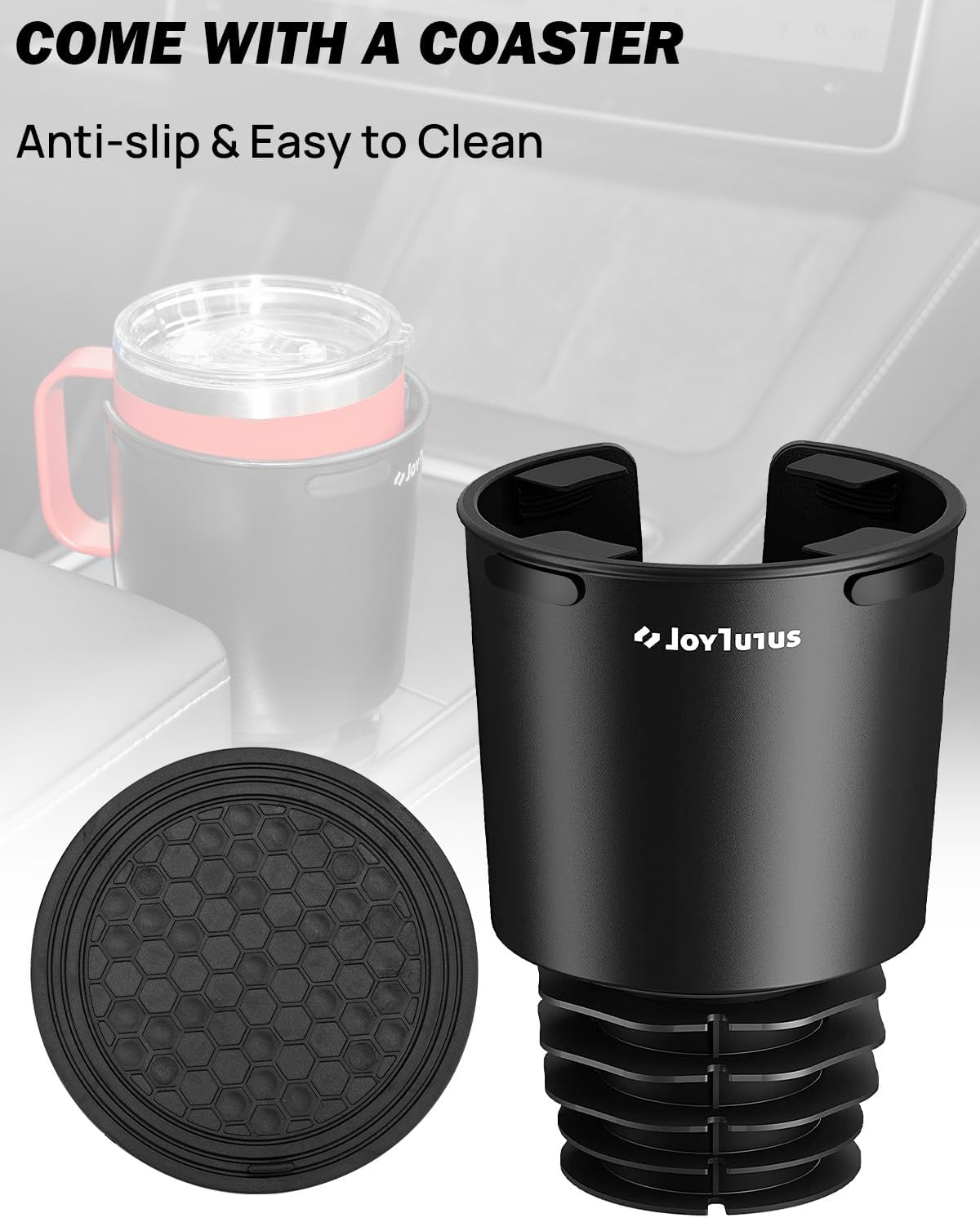 JOYTUTUS Upgraded Car Cup Holder Expander with Offset Base, Compatible YETI, Hydro Flask, Nalgene, for Hold 18-40 oz Bottles and Mugs, Other in 3.4''-3.8'' (2 Pack), Black
