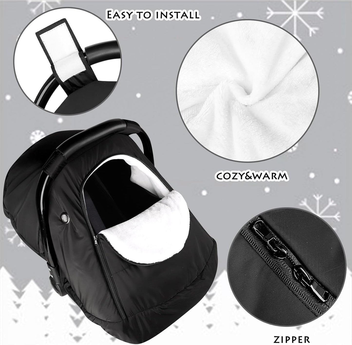 SWESEN Winter Car Seat Covers for Babies, Carseat Cover Boys, Cozy & Warm Cover, Infant Car Seat Canopy Water Resistant, Universal Cold Weather Shield, Black