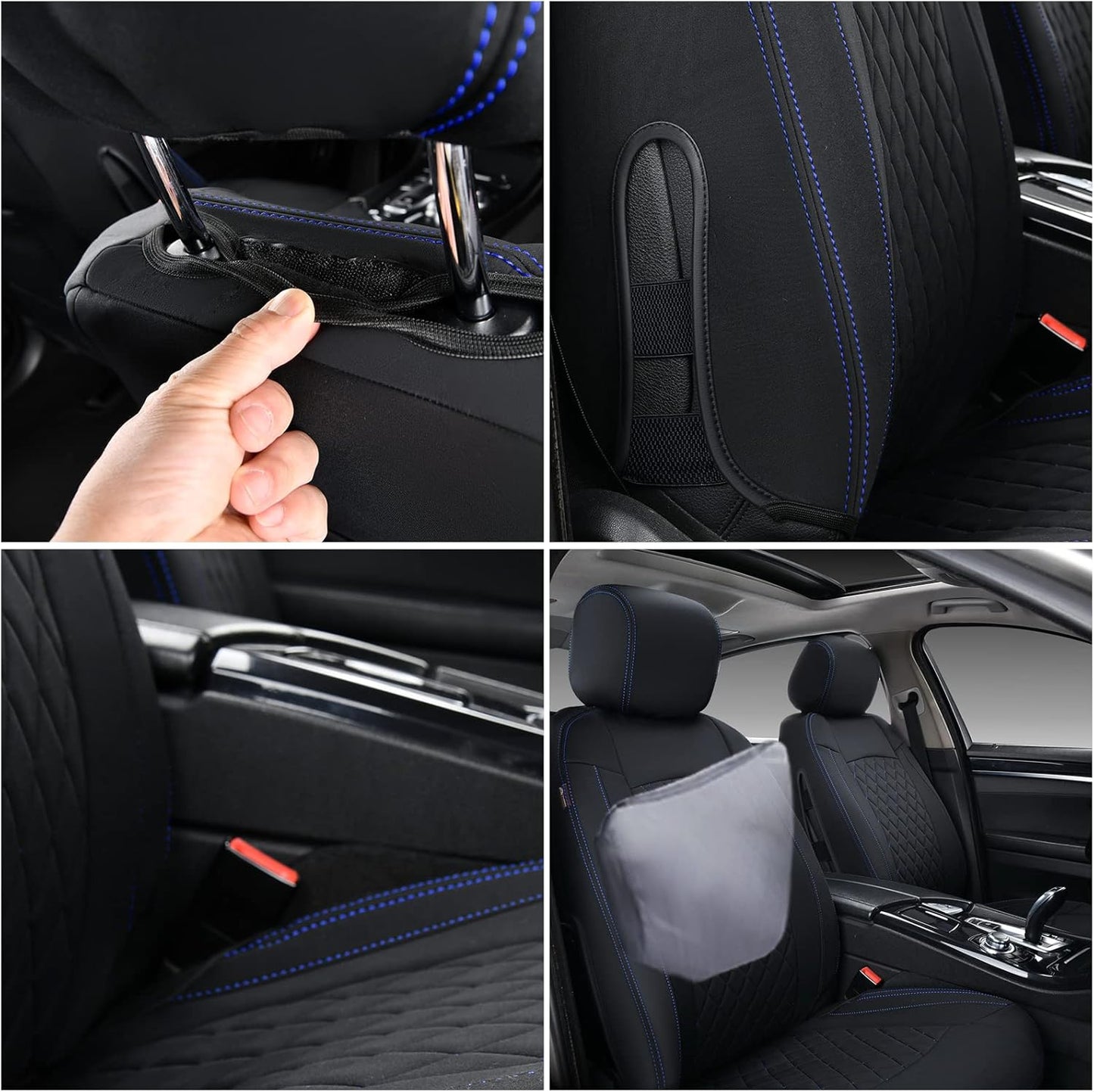 Coverado Front Car Seat Covers, 2 Pack Car Seat Protector, Waterproof Seat Covers, Neoprene Car Seat Cushion, Driver Black Seat Covers Universal Fit for Most Cars Trucks Vans SUV (Black-Blue)