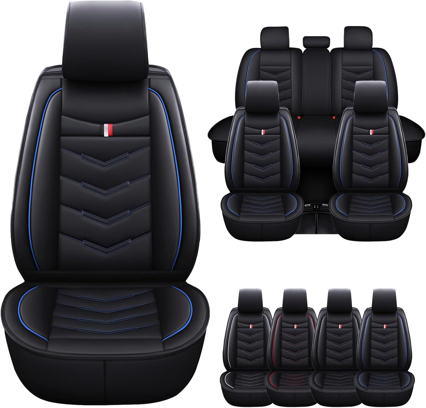 Seat Cover for GMC Canyon 2004-2024, Waterproof Durable Compatible Airbag, Premium Leather Seat Protector(2 Seats Standard,Black Red)