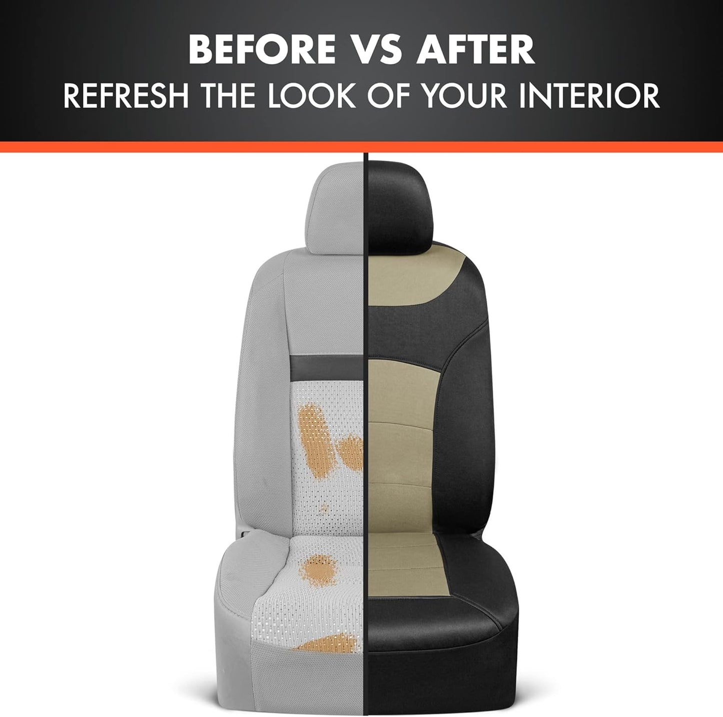 BDK carXS Turismo Car Seat Covers Full Set, Beige Two-Tone Front Seat Covers with Split Rear Bench Back Seat Cover, Automotive Seat Covers for Trucks SUV Van Auto
