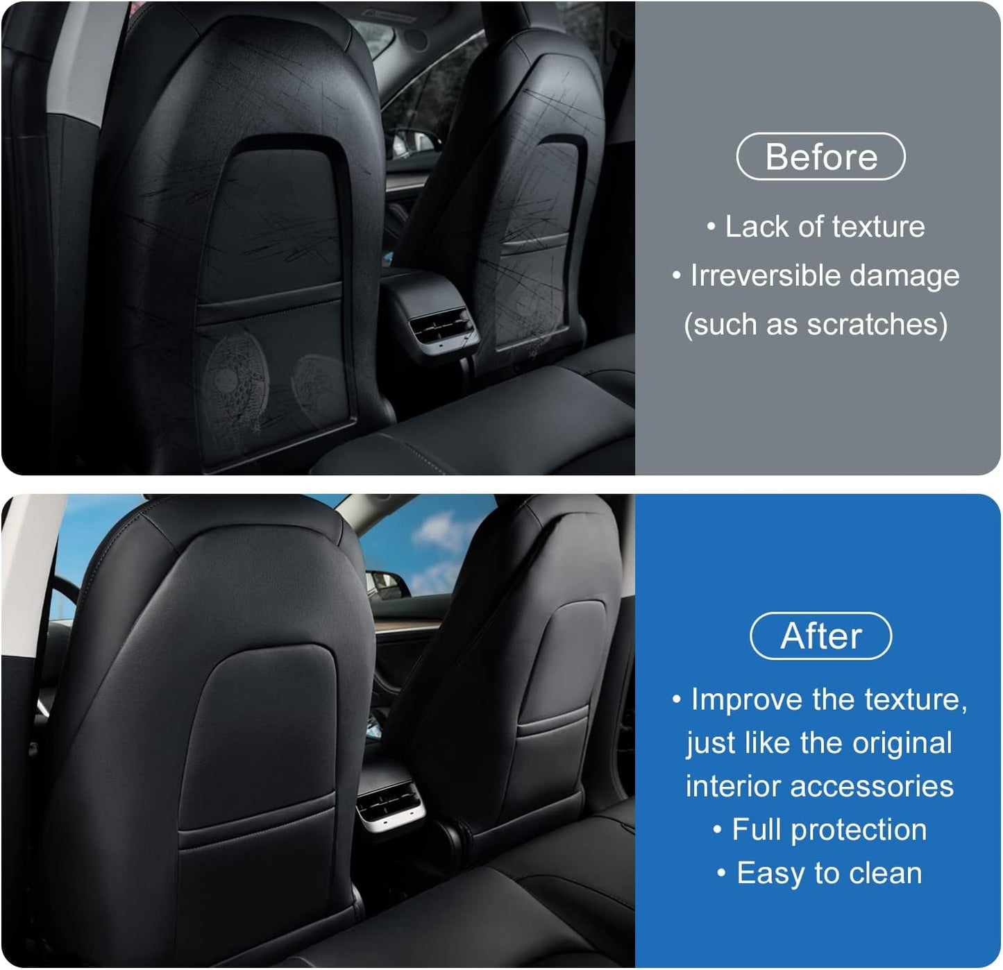 Fit for Tesla Model 3 Model Y Accessories Seat Covers Car Kick Mats Back Seat Protector(Set of 2)