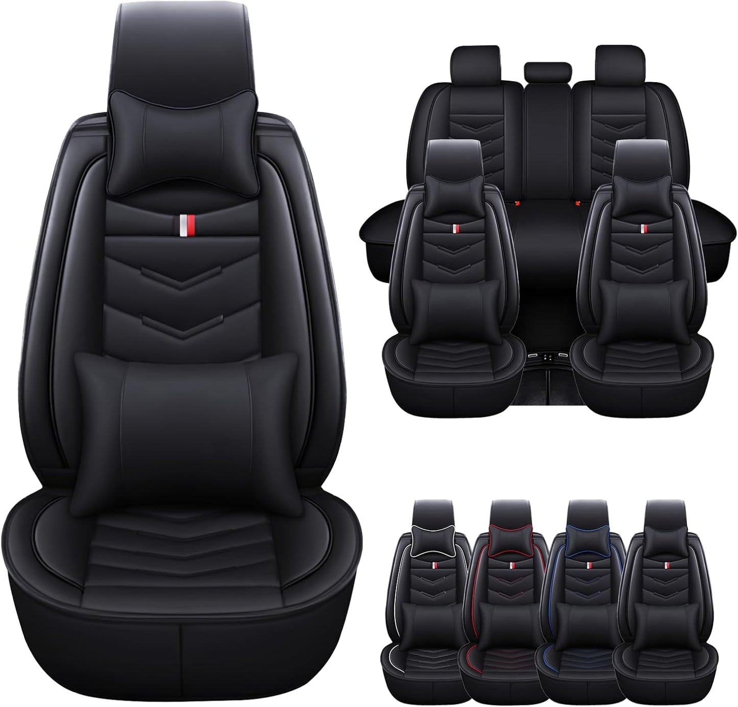 Car Seat Cover for Dodge Challenger 2008-2023, Waterproof Durable Compatible Airbag, Premium Leather Seat Protector(2 Seats Standard,Black White)