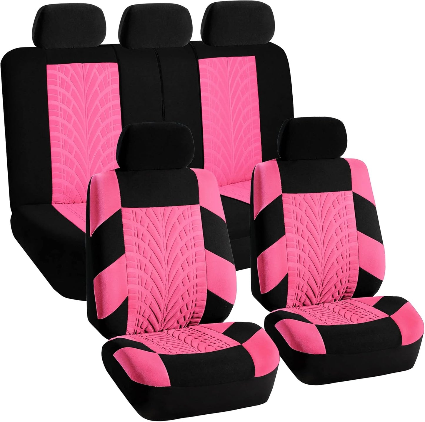 FH Group Car Seat Covers Full Set Premium Cloth - Universal Fit, Automotive Seat Cover, Low Back Front Seat Covers, Airbag Compatible, Split Bench Rear Seat, Washable Seat Cover for SUV, Sedan Pink