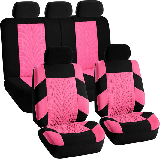 FH Group Car Seat Covers Full Set Premium Cloth - Universal Fit, Automotive Seat Cover, Low Back Front Seat Covers, Airbag Compatible, Split Bench Rear Seat, Washable Seat Cover for SUV, Sedan Pink