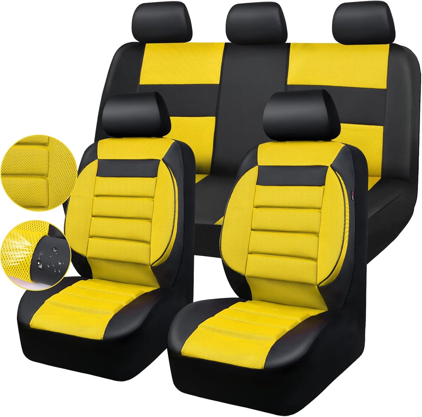 CAR PASS Leather Seat Covers Full Set Universal Water Resistant 3D Foam Back Support, Luxury Comfort Automotive 5 Seat Covers All Season Fit for SUV,Sedan,Van, Airbag Compatible Elegance(Black)