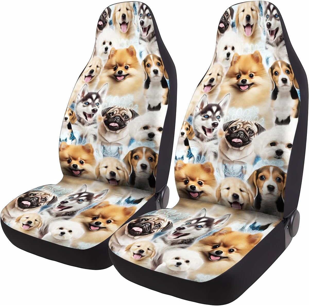 GENANY Cool Gray Wolf Howling Pattern 2 Front Car Seat Covers for Car Truck Sedan SUV, Durable Automotive Seat Covers, Breathable Bucket Seat Covers, Protective Interior Accessory