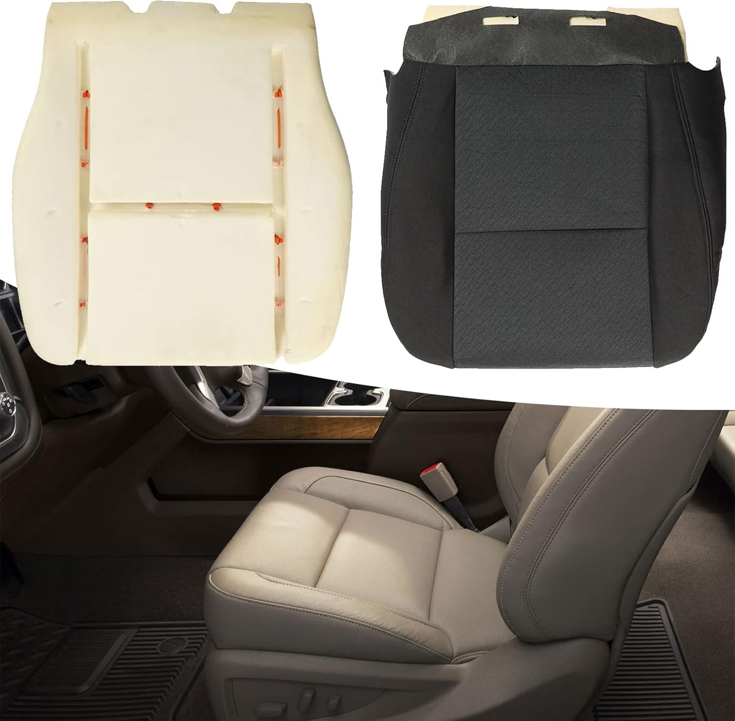 SEBLAFF Driver Side Bottom Cloth Seat Cover + Foam Cushion Replacement for Silverado 2007-2014 1500 2500HD 3500HD
