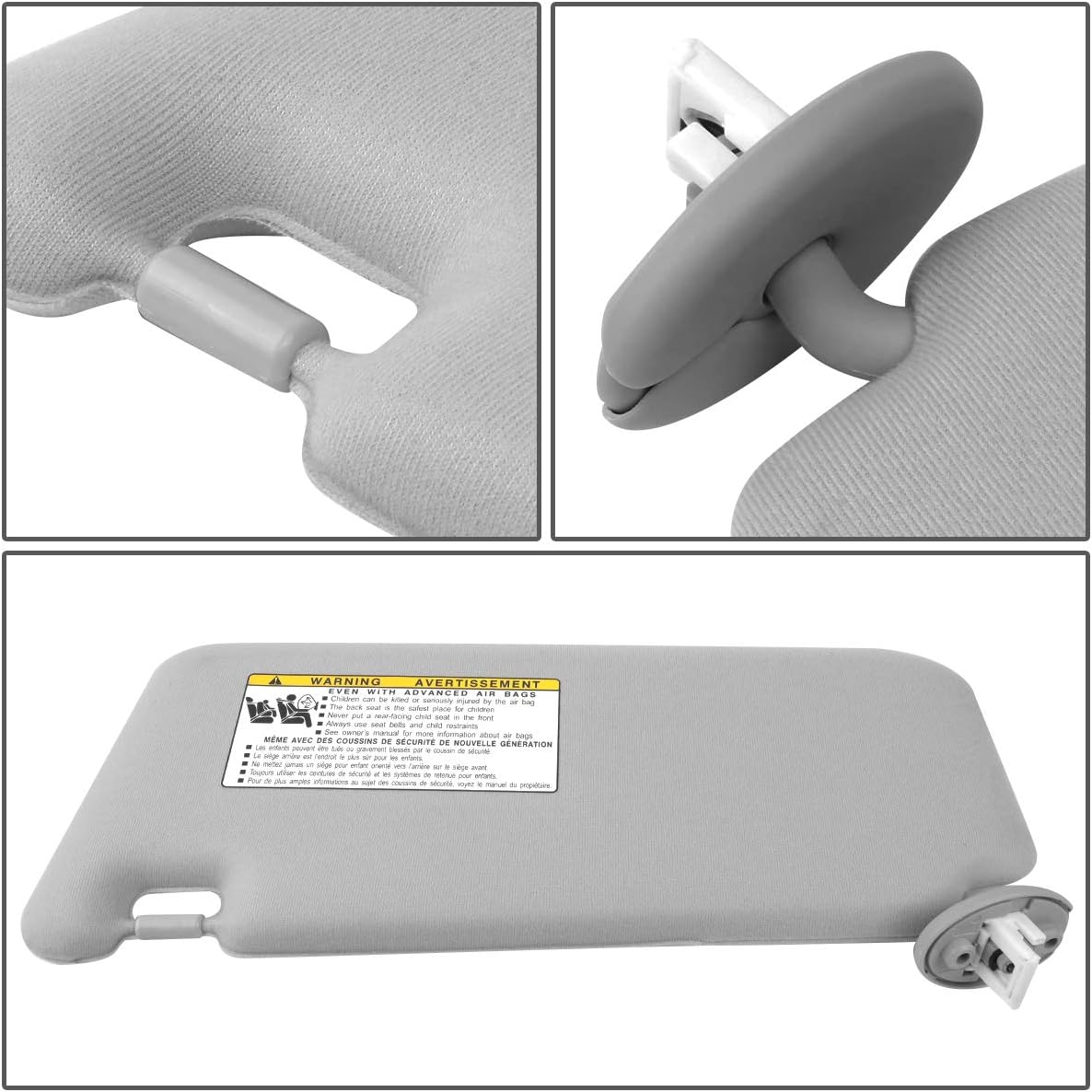 DNA MOTORING Right Passenger Side Sun Visor Compatible with 09-16 Venza, 74310-0T022-A1 743100T021A1 7431073020A0, ZTL-Y-0157-R-GY