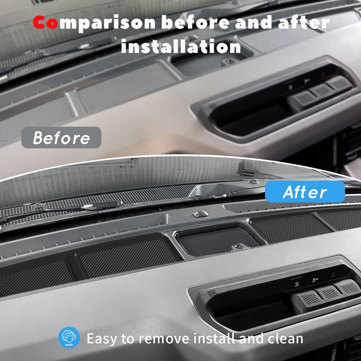 Auovo Dash Cover Tray Compatible with Ford Bronco Accessories 2021 2022 2023 2024 2025 Anti-Slip Silicone Dashboard Compartments Mat fit Bronco 2/4-Door Interior Dash Pad Liners 3-pc Set (Black Trim)