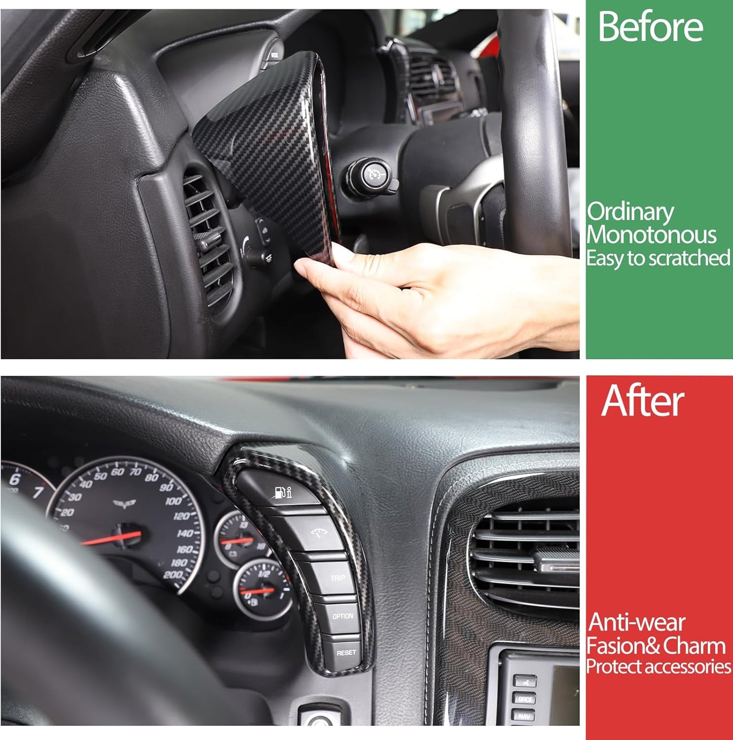 Dashboard Button Cover Trim Compatible with Chevy Corvette C6 2005-2013, Speedometer Bezel Cover Trim Frame Interior Accessories (Carbon Fiber Pattern)
