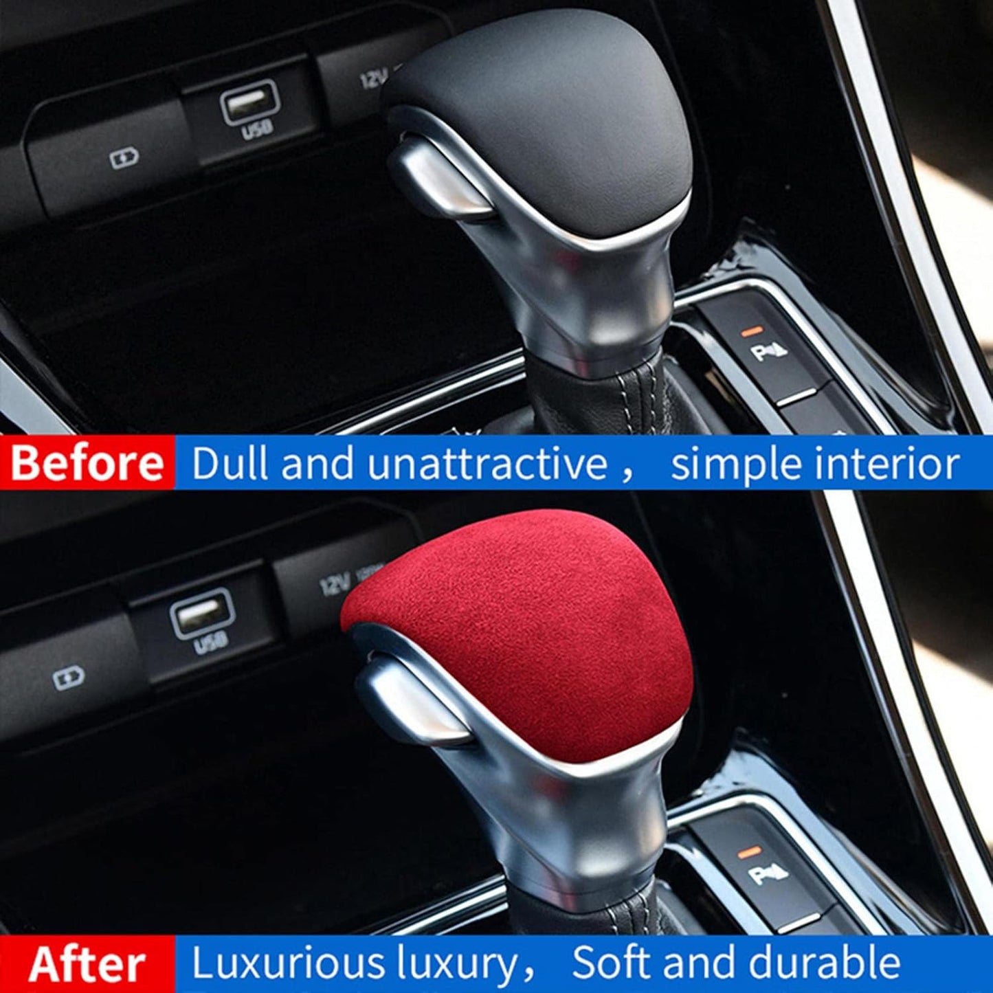 BeVaaL Suede Wrap Gear Shift Knob Sticker,for kIa K3 Picanto Forte Proceed Ceed Telluride Seltos SONET Carens Soul Accessories