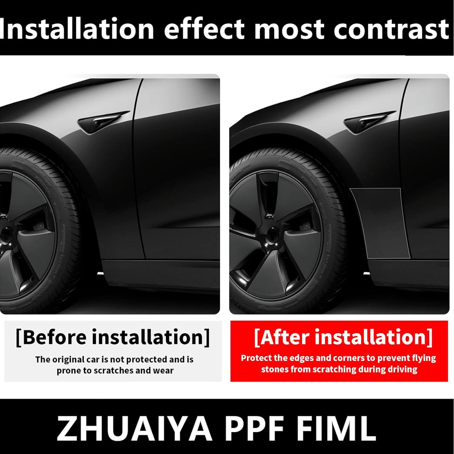 ZHUAIYA Pre-Cut Paint Protection Film Bra, Clear Protective Film (PPF) Compatible with Tesla Model 3 (2017-2023) Front Door, Rear and Most Facial PPF Film Kit Tools, 7.5 Mil Thick