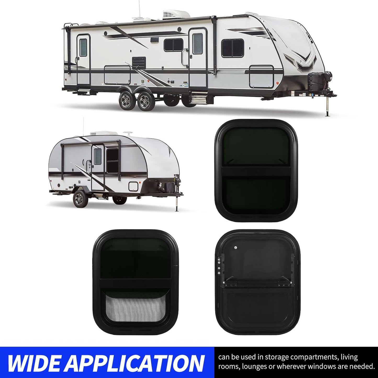 RV Window, 440x390mm Aluminum Alloy Round Vertical Horizontal Sliding Camper Window Replacement with Screen, Tinted Tempering Glass Privacy Screen for Trailer Cargo, Leakproof