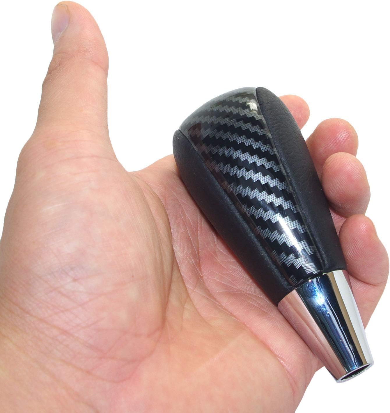 Pursuestar Black Leather Carbon Fiber Gear Shift Knob Compatible for Toyota RAV4 Land Cruiser Lexus Sienna Corolla Camry Sequoia Estima Crown Mazda Replacement M8x1.25