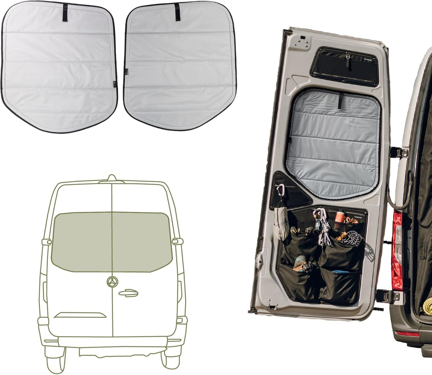 VanEssential New MERC 2019-Current Sprinter Van Insulated Blackout Front Door Covers (Pair) - Cool Gray
