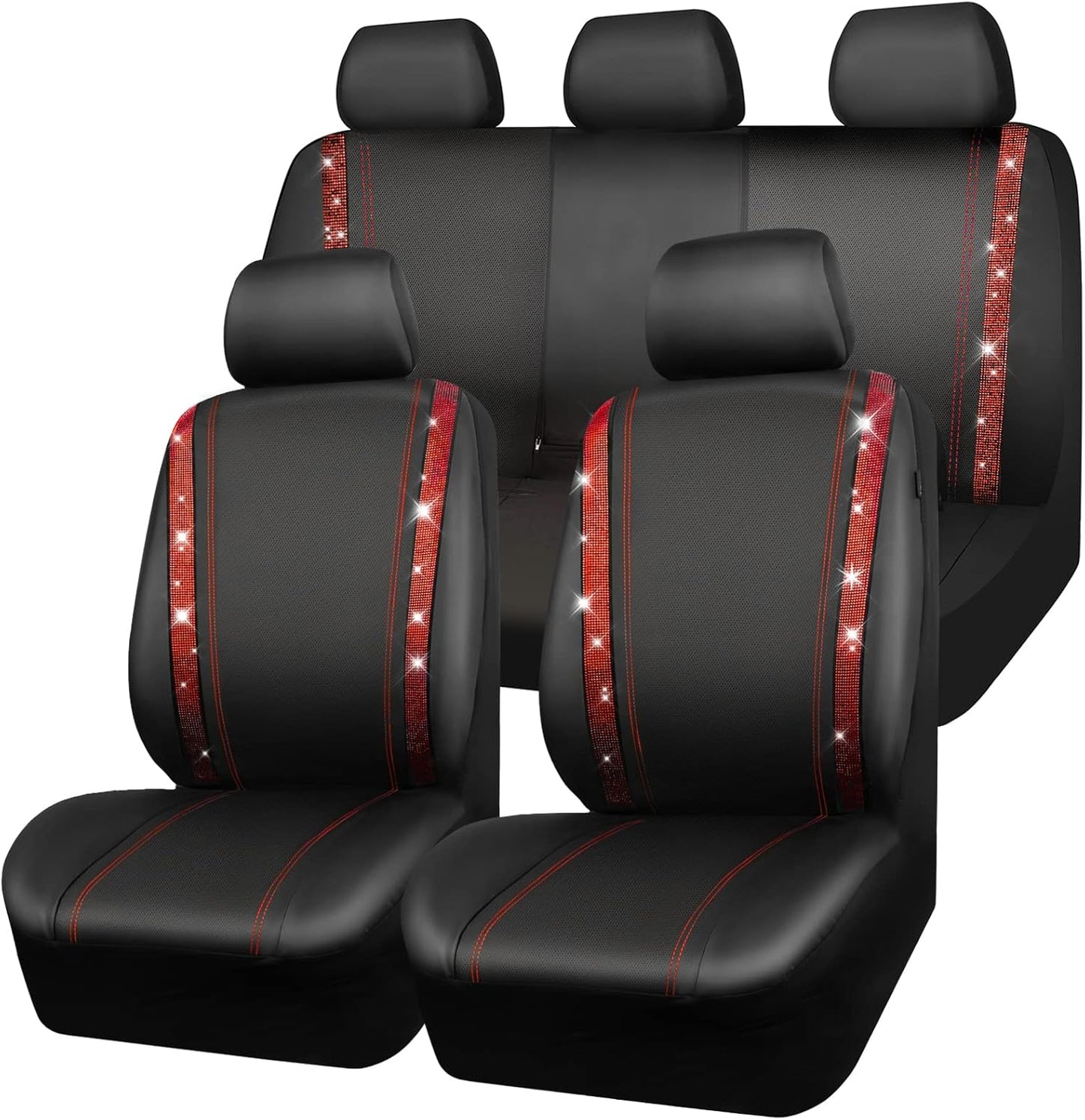 CAR PASS Leather Diamond Bling Car Seat Covers 2 Front Interior Sets, Waterproof Universal Shining Glitter Crystal Sparkle Fit for 95% Automotive Truck SUV Cute Women Girl, Beige Rhinestone