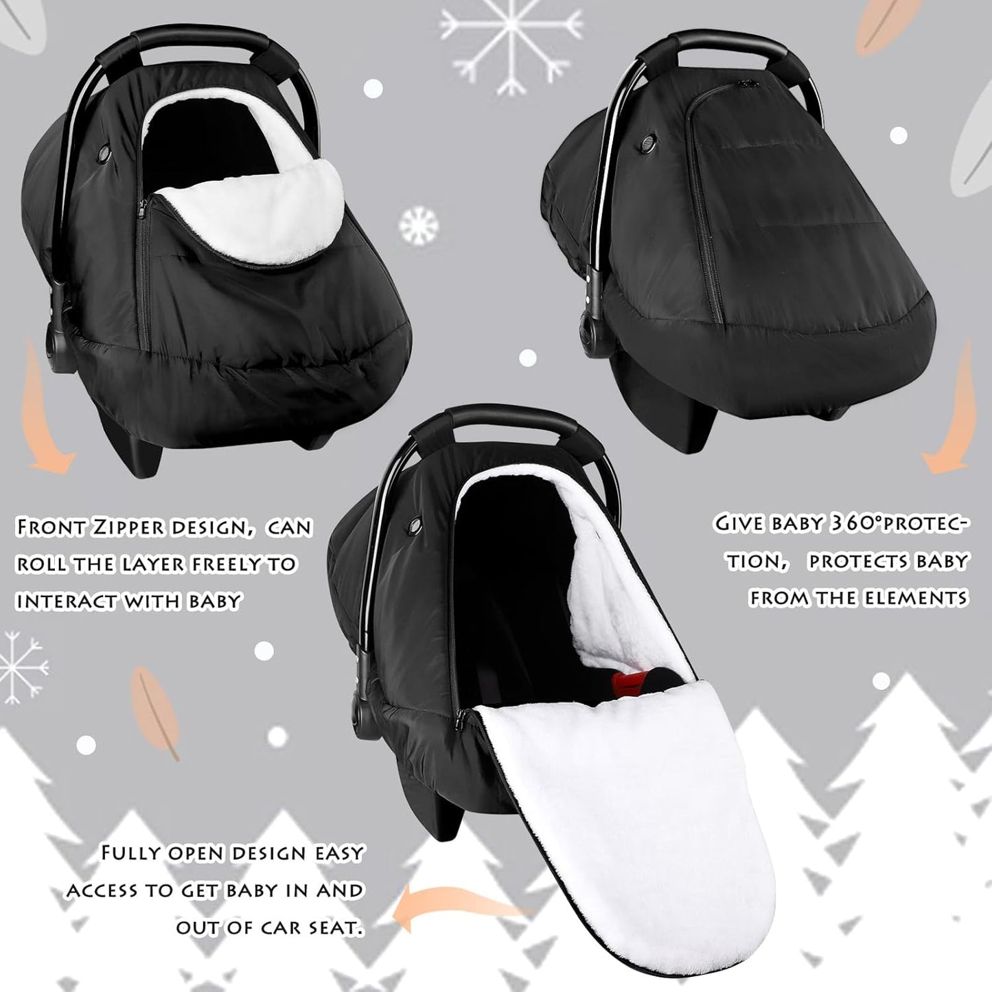 SWESEN Winter Car Seat Covers for Babies, Carseat Cover Boys, Cozy & Warm Cover, Infant Car Seat Canopy Water Resistant, Universal Cold Weather Shield, Black