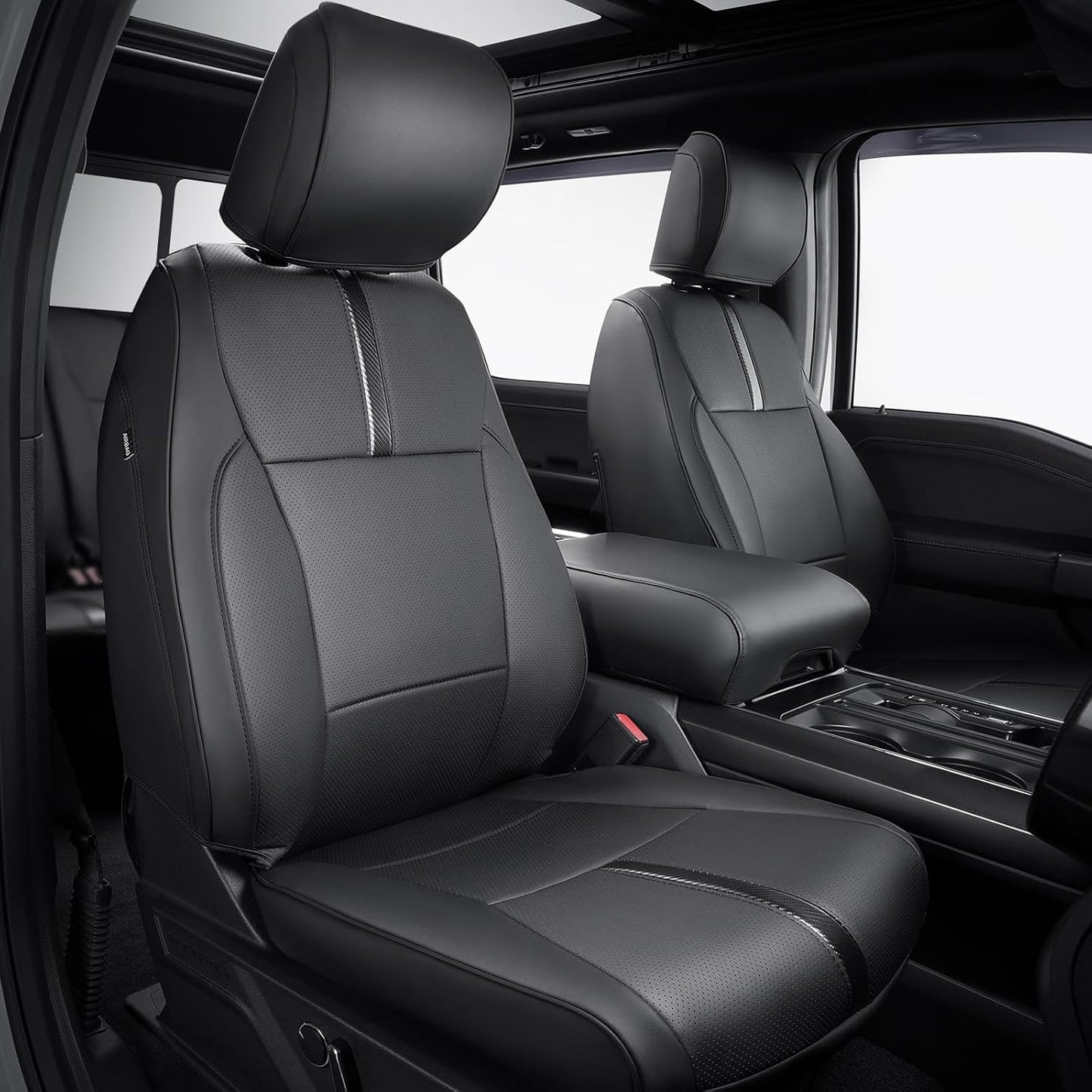 DrCarNow for Ford F150 Front Seat Covers 2015-2022 2023 2024 2025,Only Fit for F150 1st Row Bucket Seat(XL,XLT),Black Waterproof Leather Seat Cover Accessories(Only Front Seat