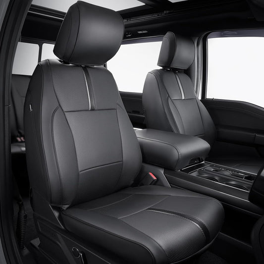 DrCarNow for Ford F150 Front Seat Covers 2015-2022 2023 2024 2025,Only Fit for F150 1st Row Bucket Seat(XL,XLT),Black Waterproof Leather Seat Cover Accessories(Only Front Seat