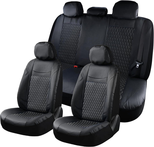 Coverado Car Seat Covers Full Set, 11 Pieces Universal Seat Covers for Cars, PVC Car Seat Cushions, Auto Car Seat Protectors for Front and Rear, Driver Seat Covers Fit for Most Vehicles Black