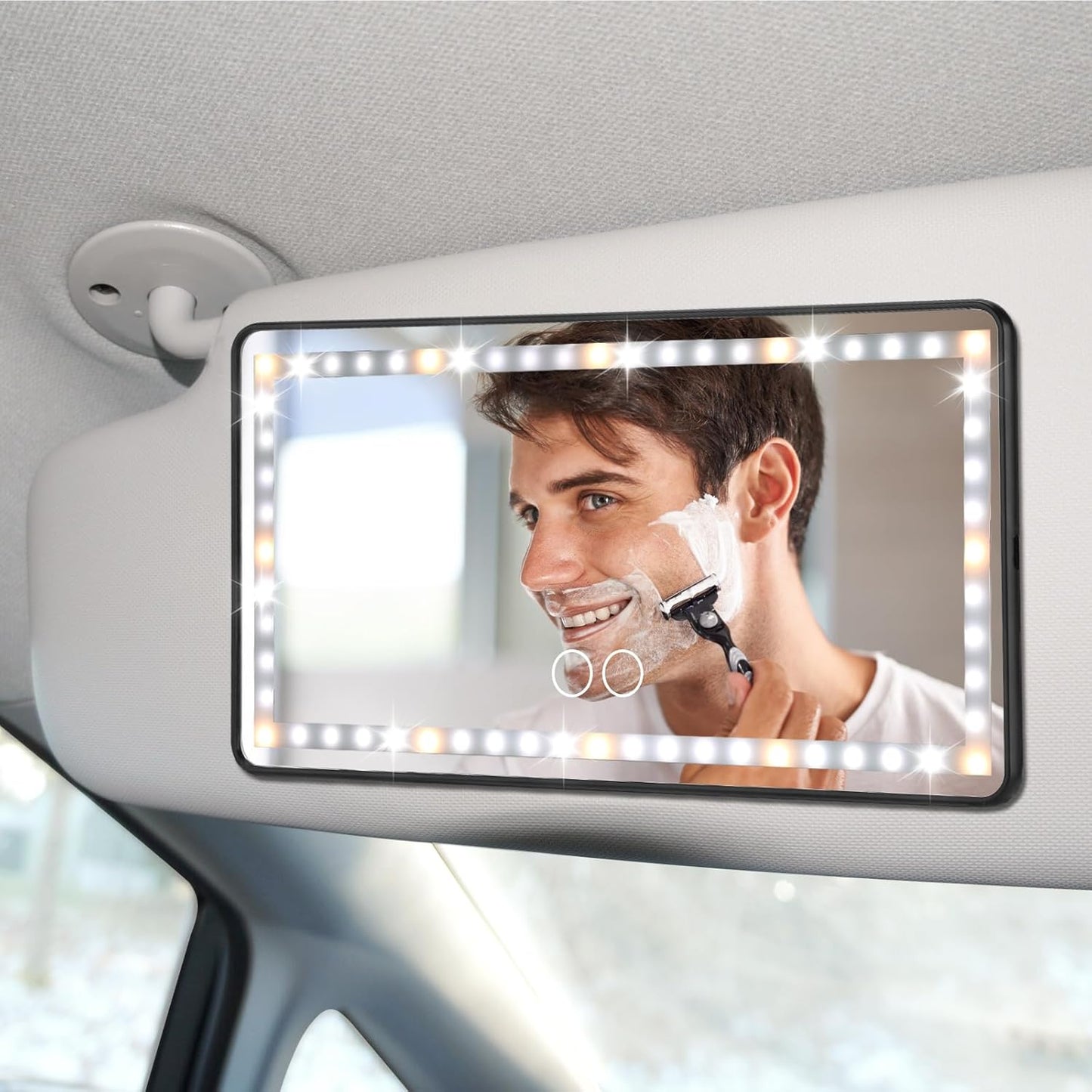 Rechargeable Car Sun Visor Makeup Vanity Mirror, 3 Light Modes 60 Big LEDs, Dimmable Touch Control Light Up Cosmetic Universal for SUV Gift Women ＆ Girls (Black)